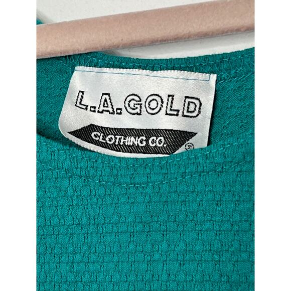 Vintage L.A. Gold Peacock Teal Green Textured Workout Tank Top Size M - Picture 3 of 7